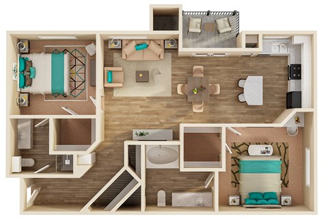 Floor plan for 2 beds, 2 baths, 1106 sqft